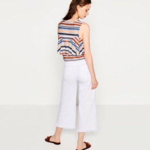Zara Crop Stripe Frilled Top - Picture 6 of 11